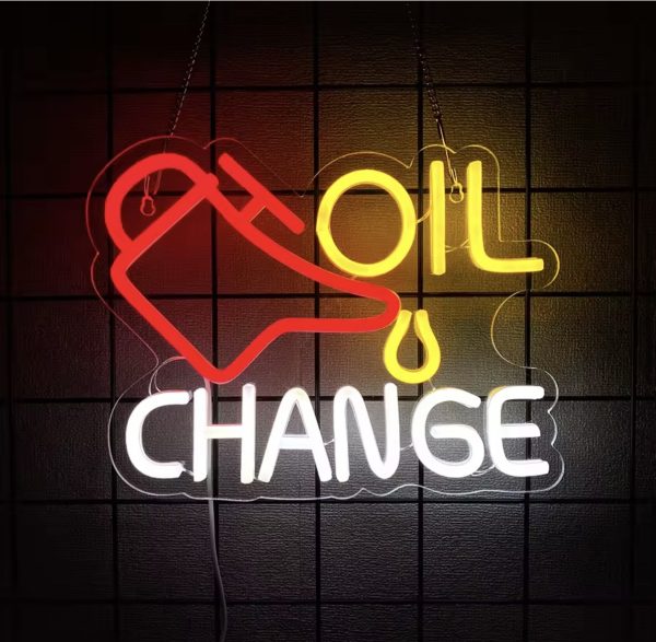 LED Neon Sign - Oil Change (30 × 23 cm) for Garage / Workshop