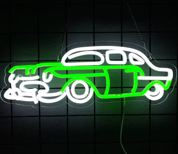 LED Neon Sign – Classic Car (42 × 16 cm) for Garage / Home / Office