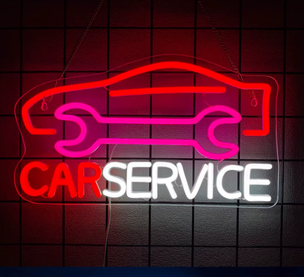 LED Neon Sign - Car Service (40 × 23 cm) for Garage / Home / Office