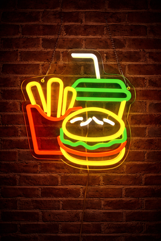 LED Burger Menu Neon Sign ( 26,5 cm x 29 cm )