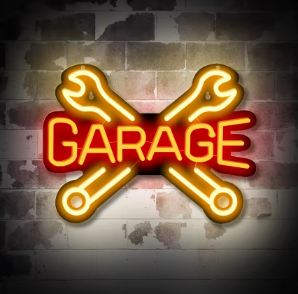 LED Neon Sign - GARAGE (Red/Orange) (37 × 28 cm) for Garage / Home / Office 