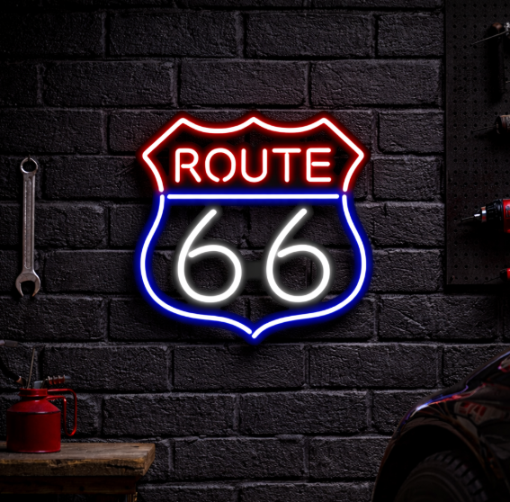 LED Neon Sign - Route 66 (38 × 38 cm) for Garage / Home / Office 