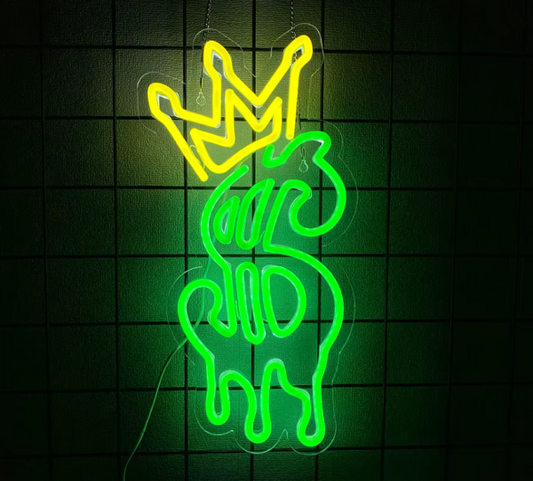 LED Neon Sign - Dollar King (42.5 × 21 cm) for Garage / Home / Office