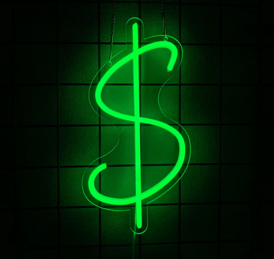 LED Neon Sign - Dollar (35 × 18 cm) for Garage / Home / Office