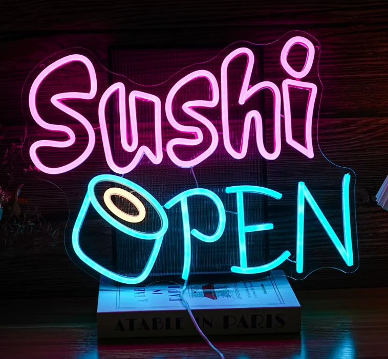 LED Neon Sign - Sushi Open (39.4 × 30 cm) for Business Use