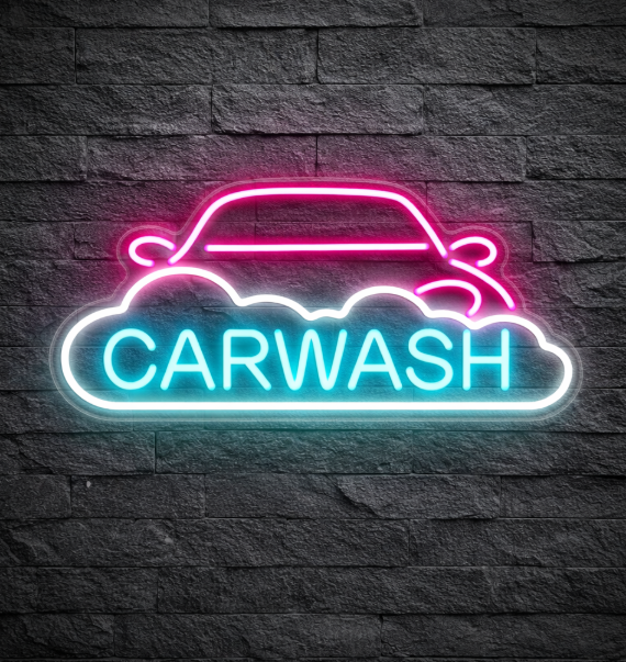 LED Neon Sign - Car Wash (43 × 20 cm) for Garage / Home / Office