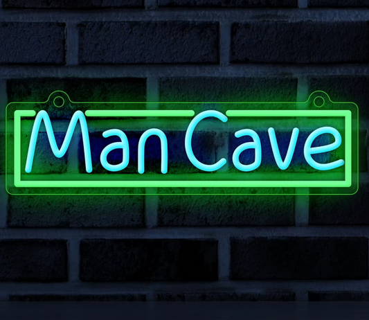LED Neon Sign – Man Cave (Blue/Green) (40.6 × 12 cm) for Garage / Home / Office