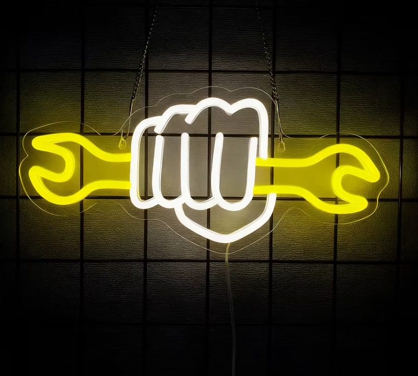 LED Neon Sign - Wrench (38 × 17.5 cm) for Garage / Home / Office