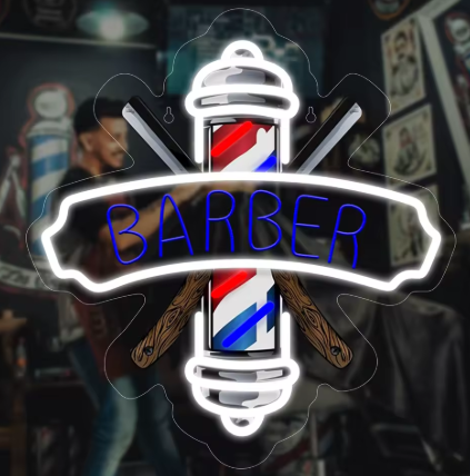LED Neon Sign - Barbershop (31 × 29 cm) for Business Use