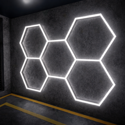 Hexagon LED Lighting System – 192W, 24 Light Bars, 6500K Cool White, Expandable (2.4 × 1.7 m)